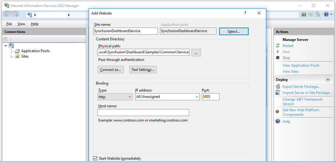 Host Dashboard Server as application in IIS - Add Application