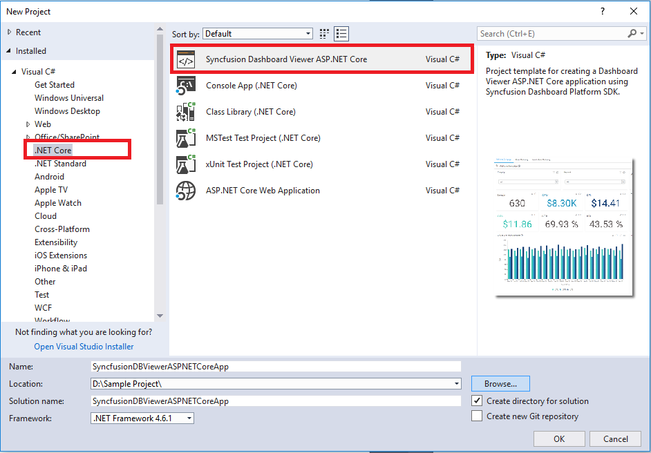 New Project with ASP.NET Core template
