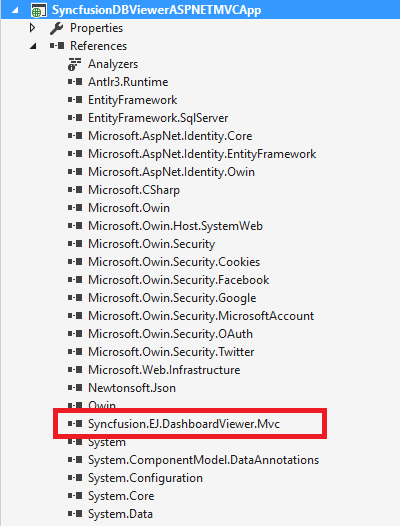Dashboard Viewer MVC Assembly Reference in Solution Explorer