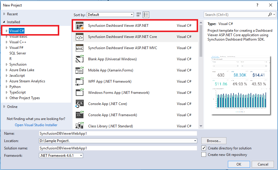 New Project Wizard with ASP.NET template