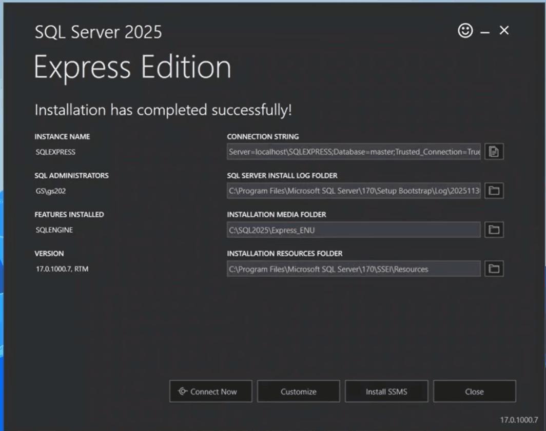 SQL Server Installation Completed