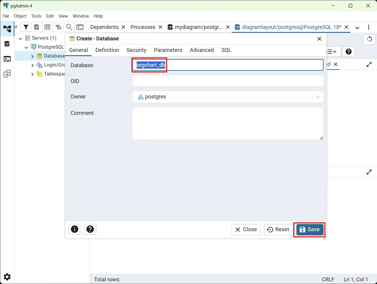 Database Creation Dialog