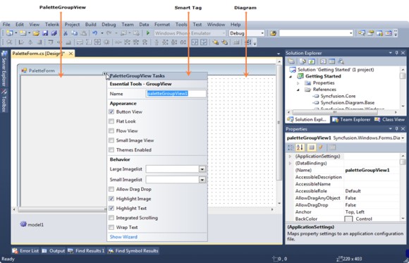 Palette group bar added to designer in WindowsForms Diagram