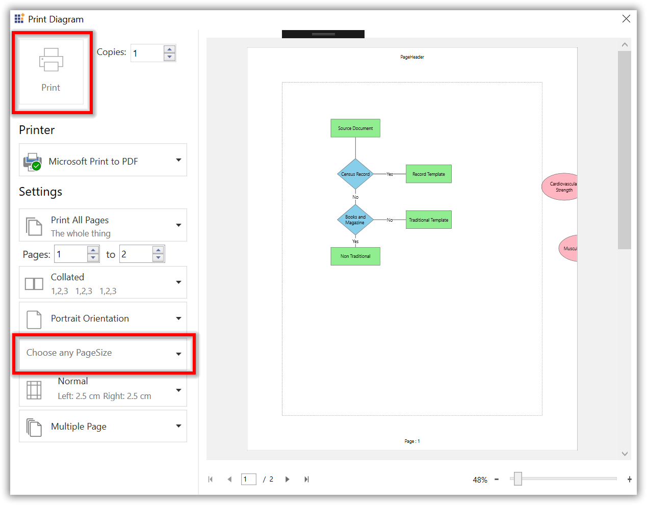 WPF Diagram displays Custom Paper Size