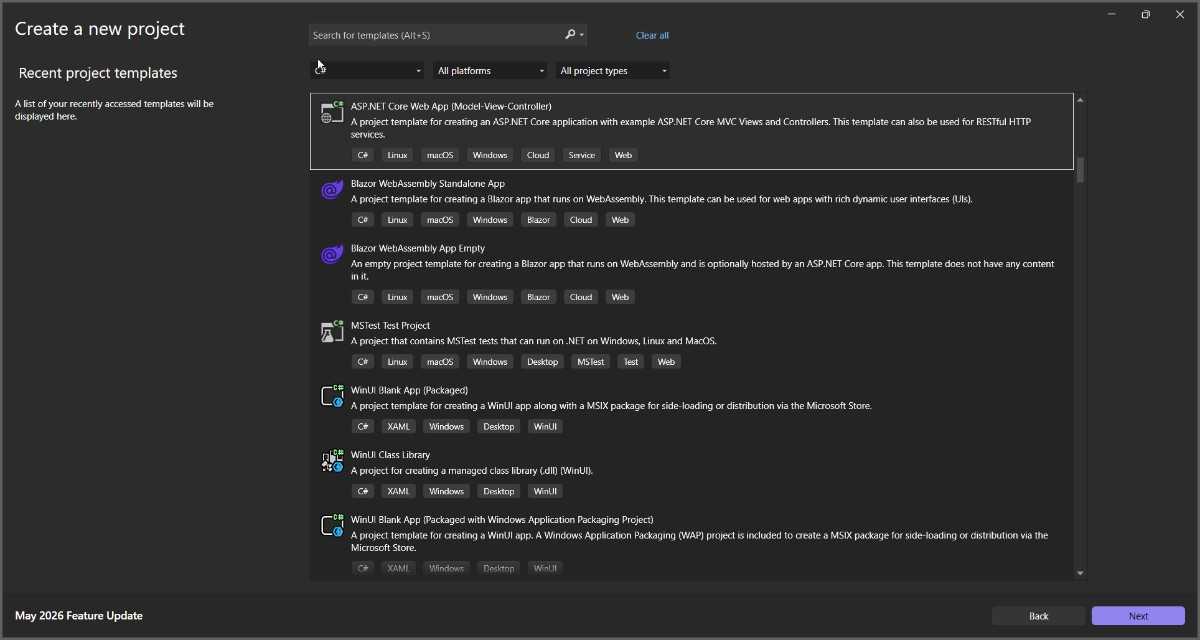 Create ASP.NET Core Web application in Visual Studio
