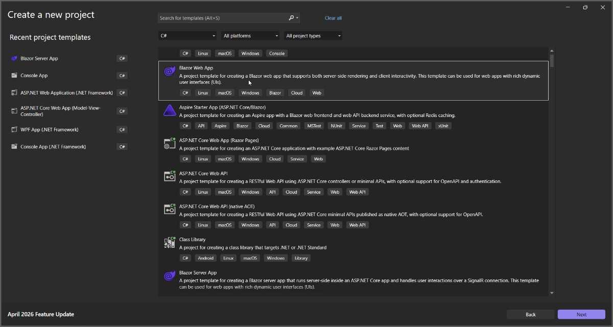 Create Blazor Web App application in Visual Studio