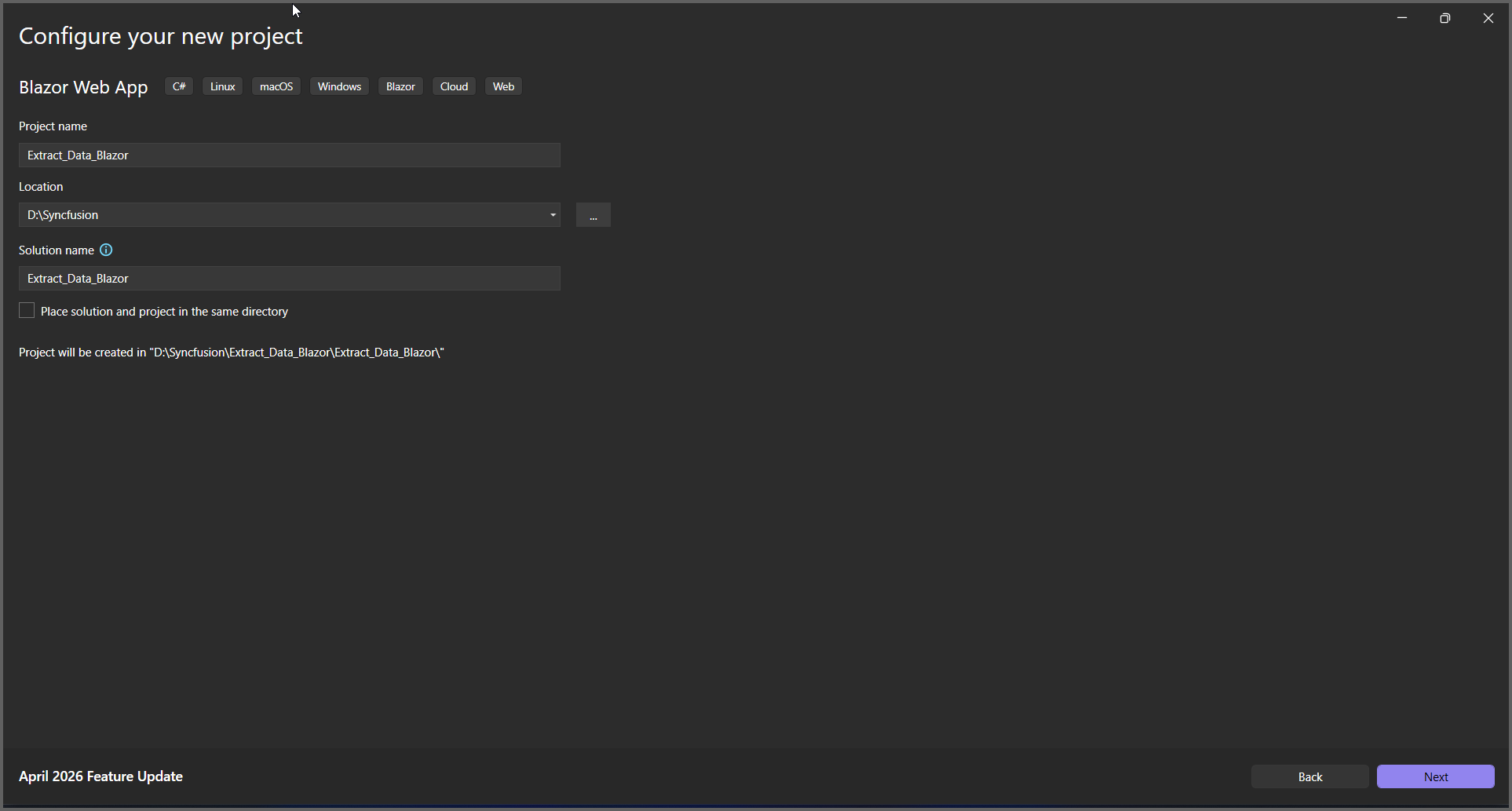 Name the Blazor Web App in Visual Studio