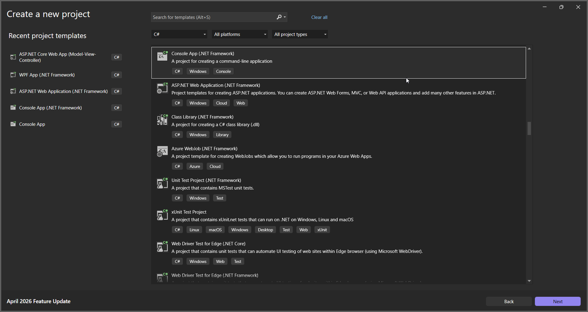 Console Application creation