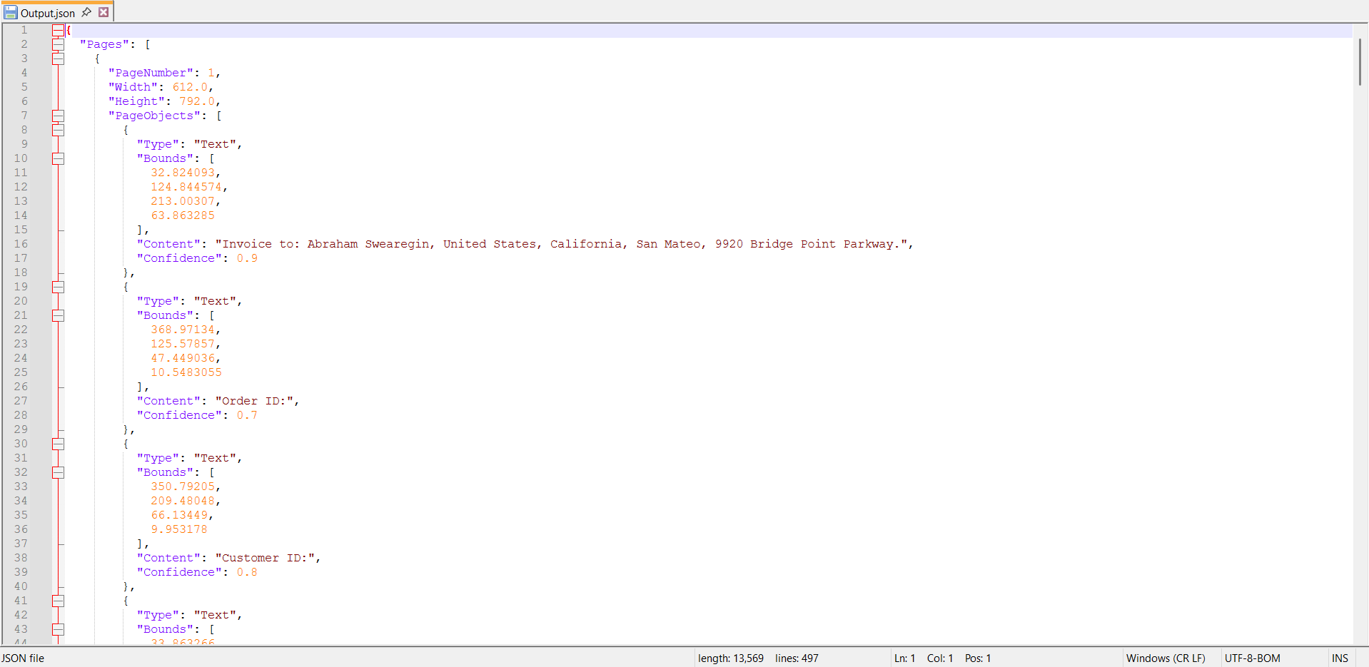 WPF output JSON document