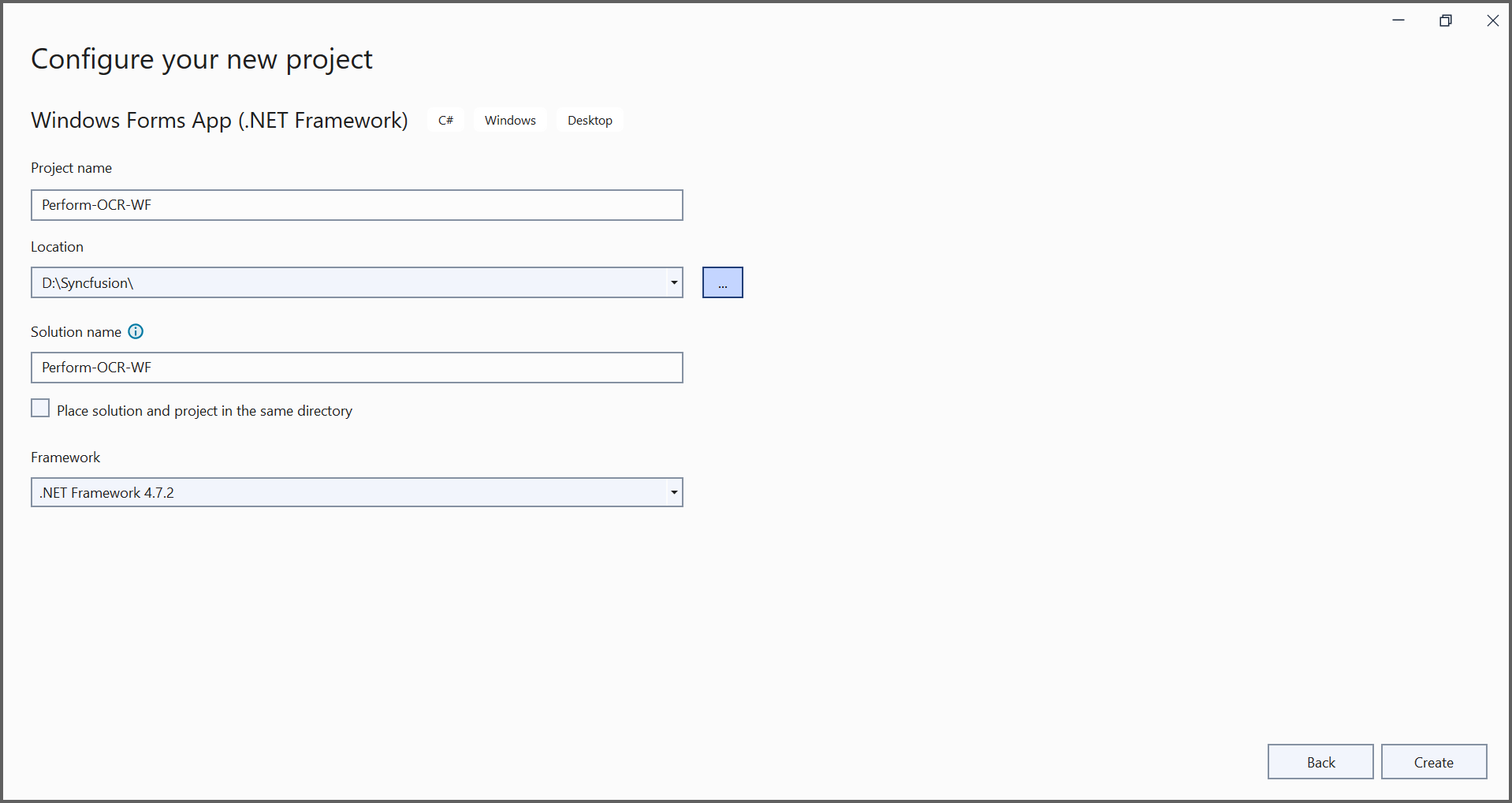 Project configuration window