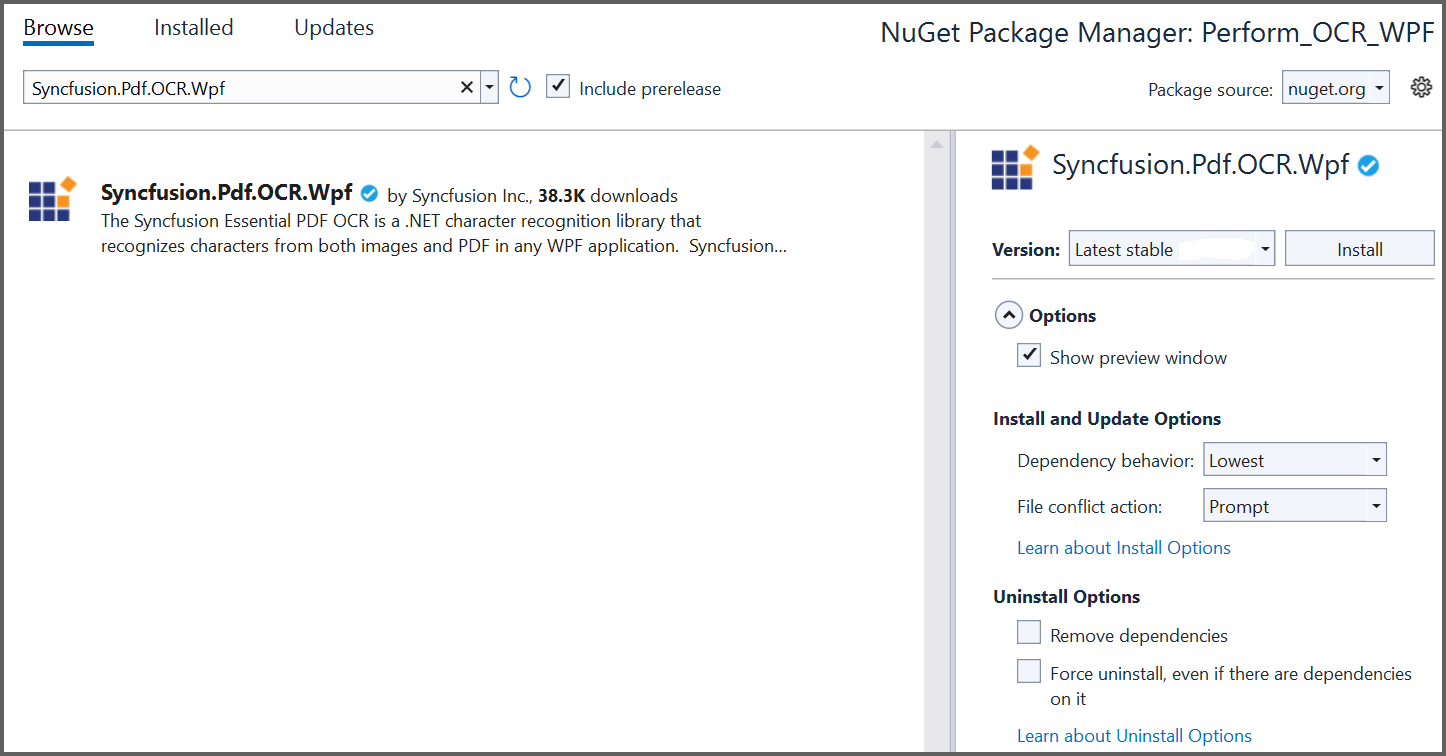 OCR NuGet package installation