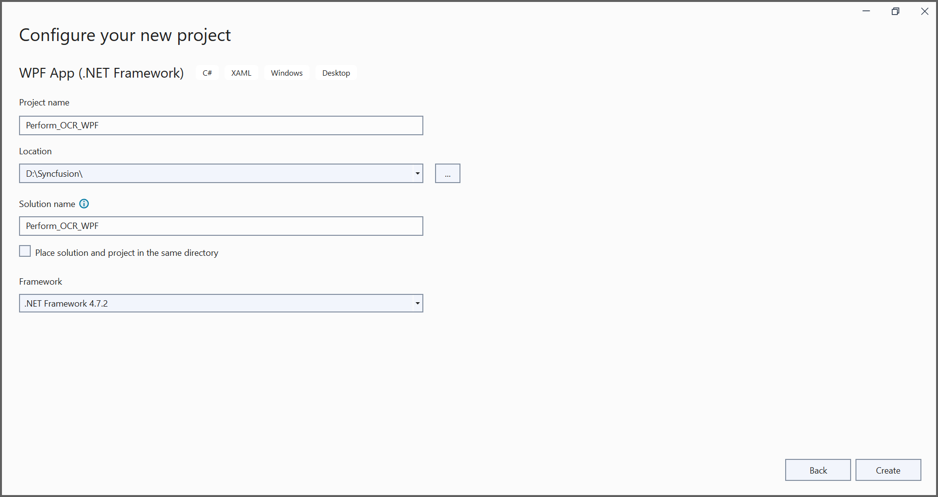 WPF project configuration window