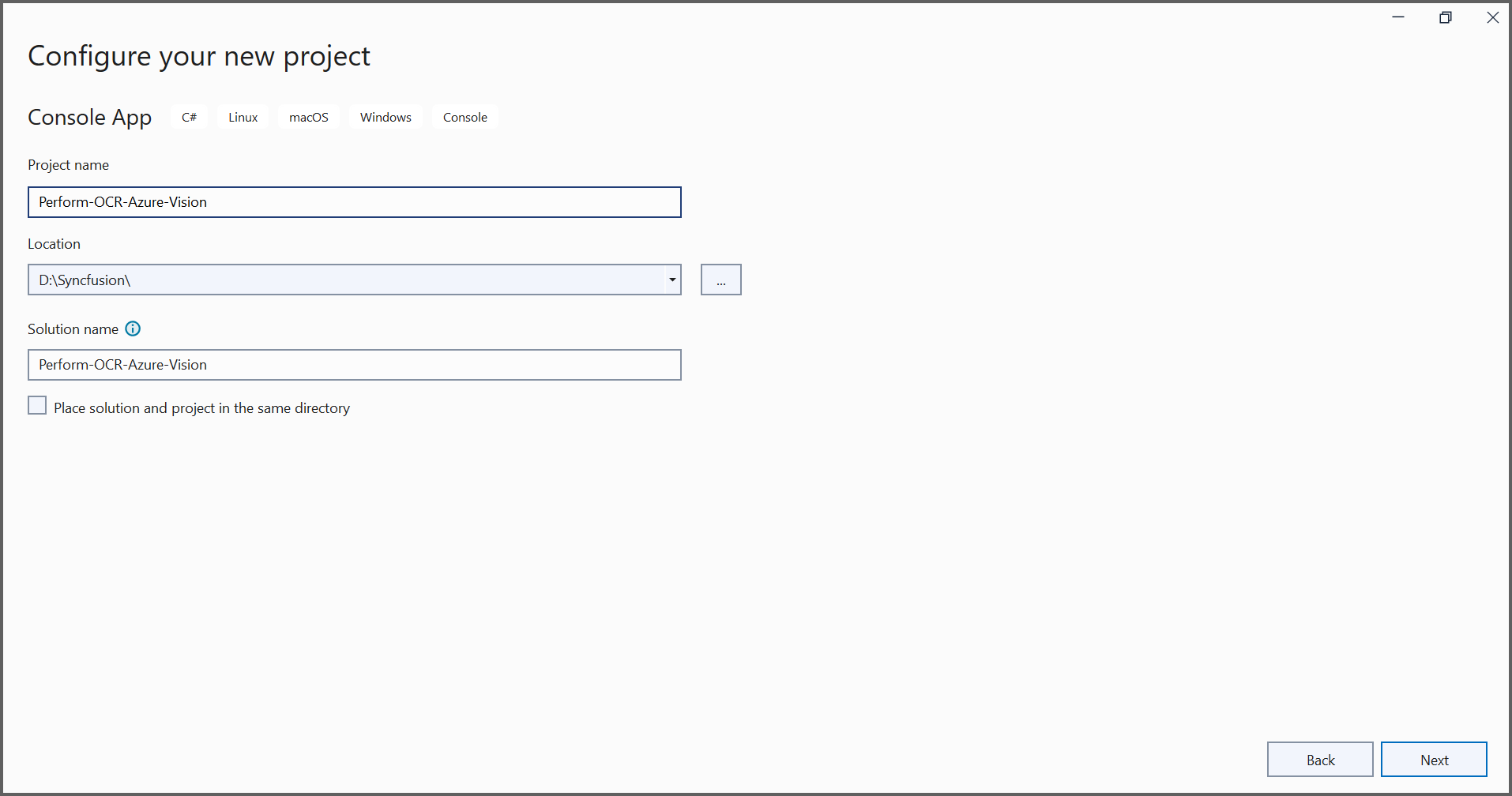 NET sample configuration window