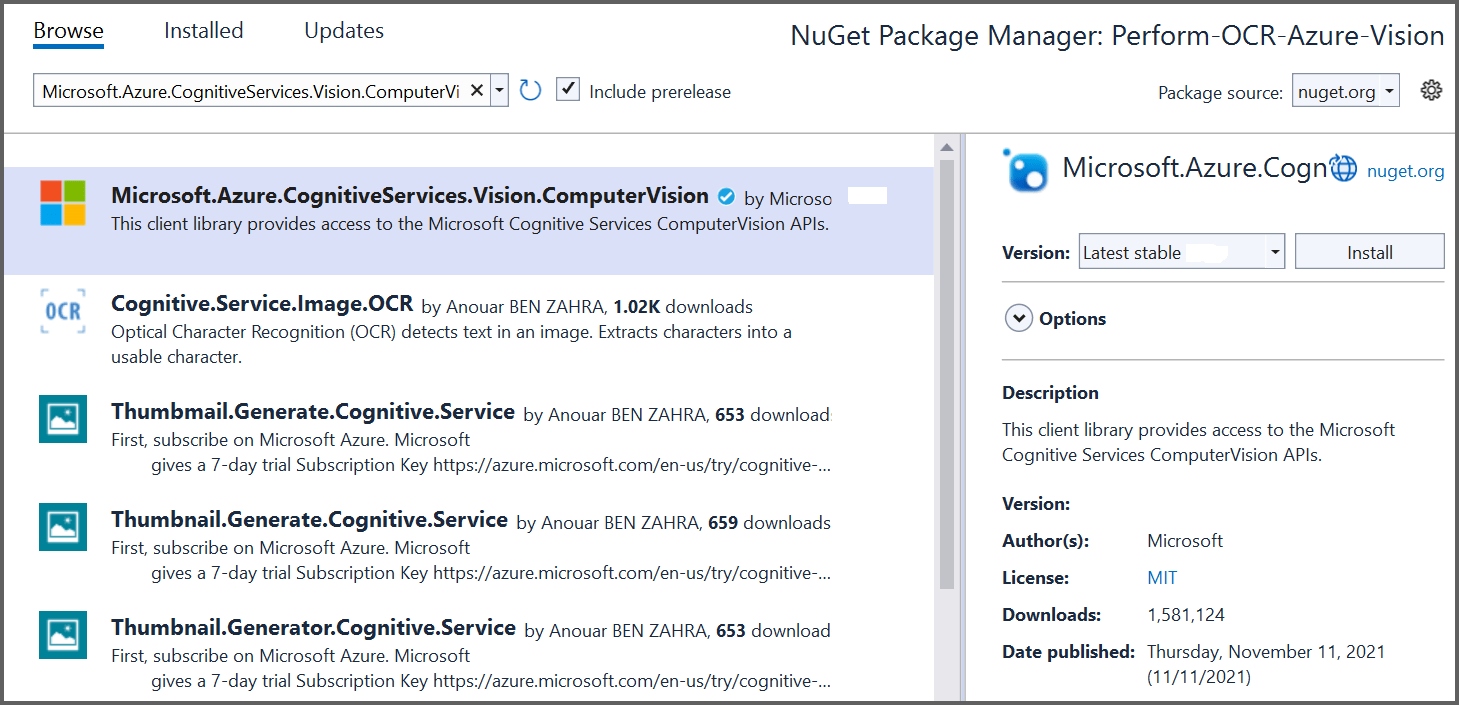 NuGet package installation2
