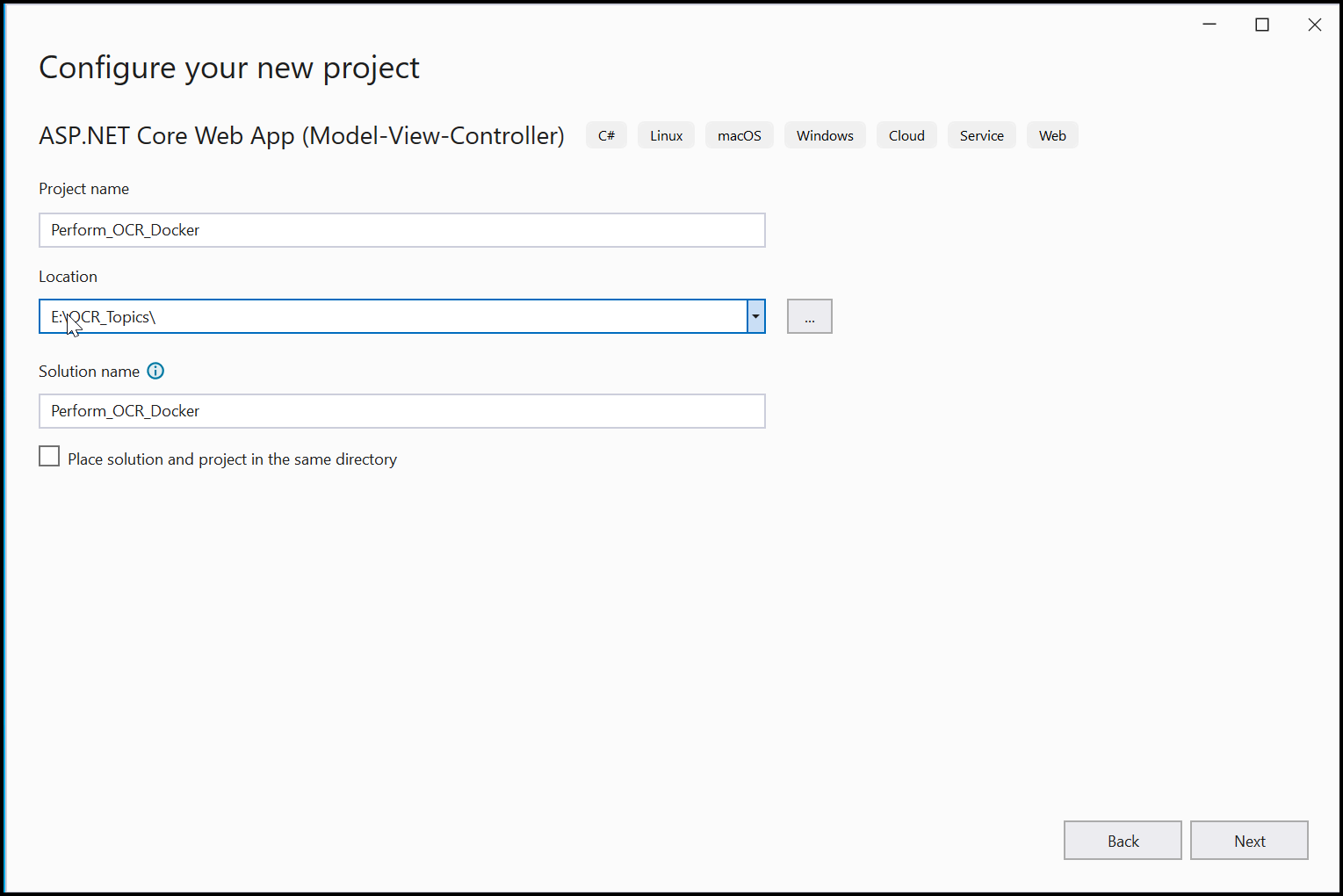 Docker project configuration window