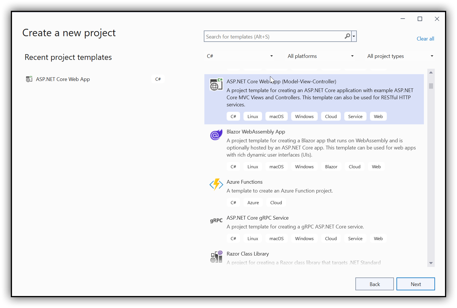 Create ASP.NET Core MVC application