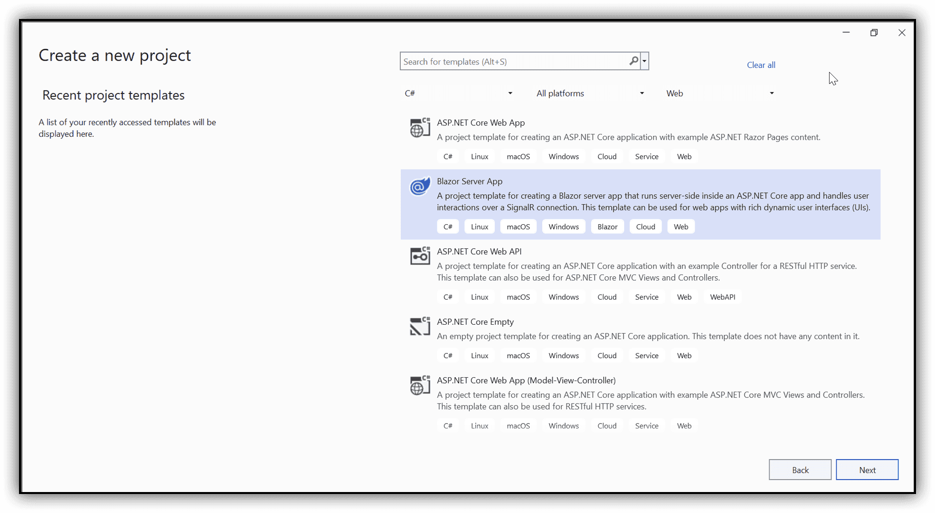 Blazor server app creation