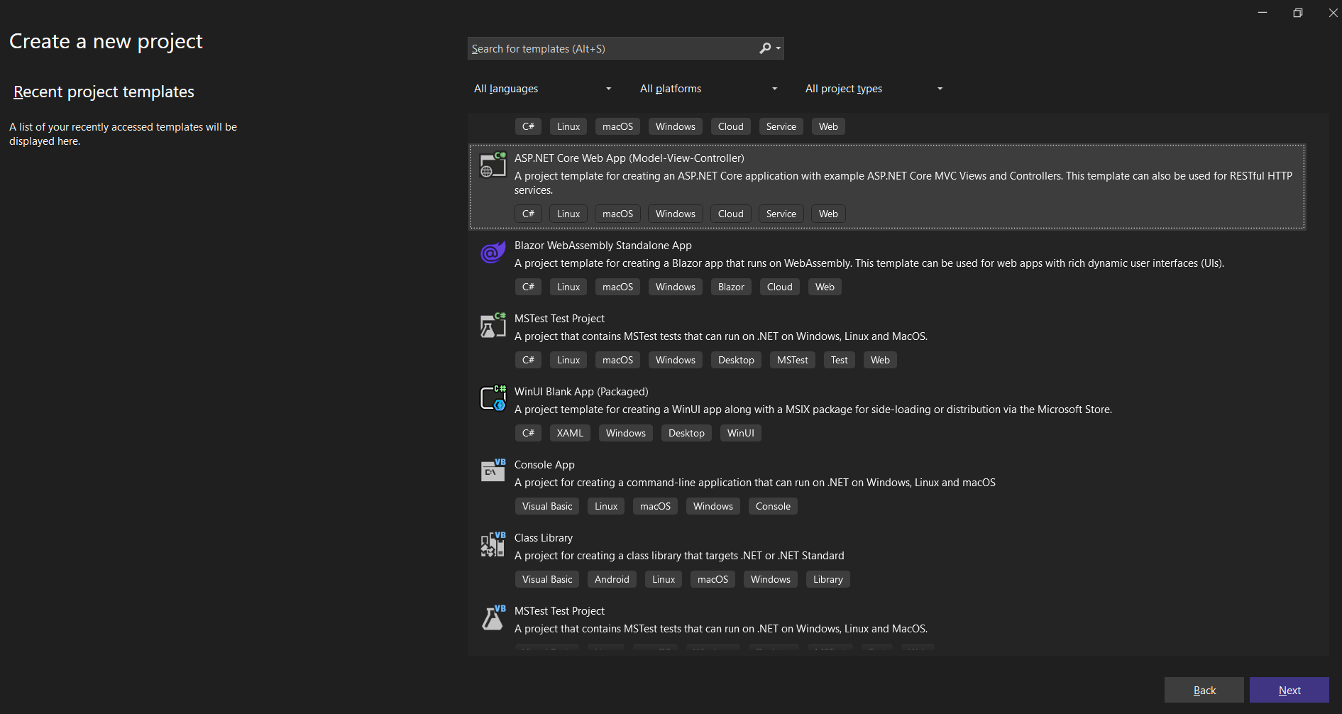Create ASP.NET Core Web application in Visual Studio