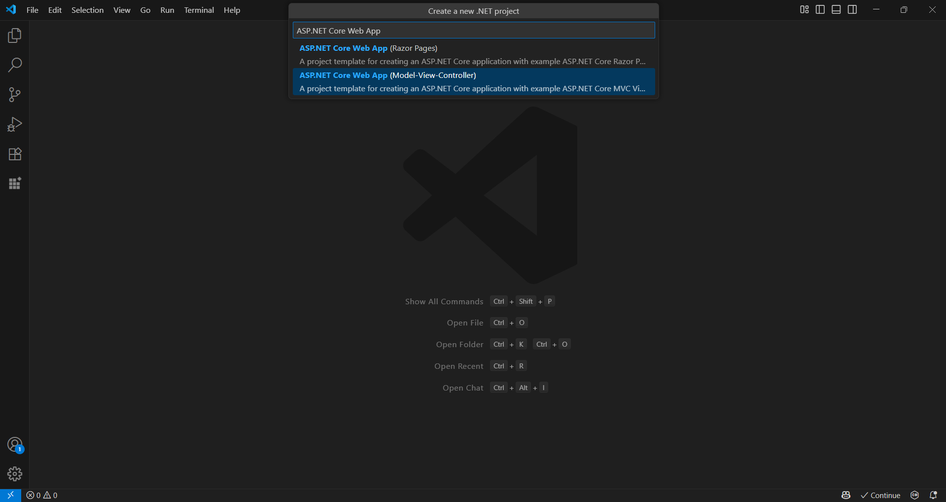Choose ASP.NET Core Web app from template