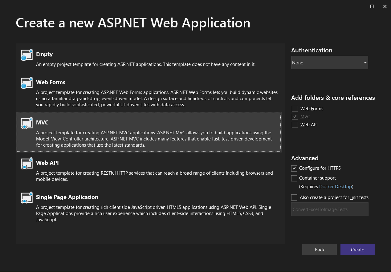 Select the MVC App