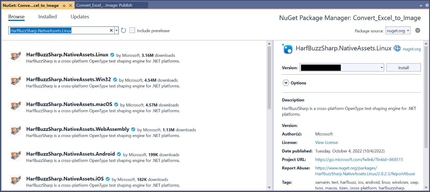 Install HarfBuzzSharp NuGet Package