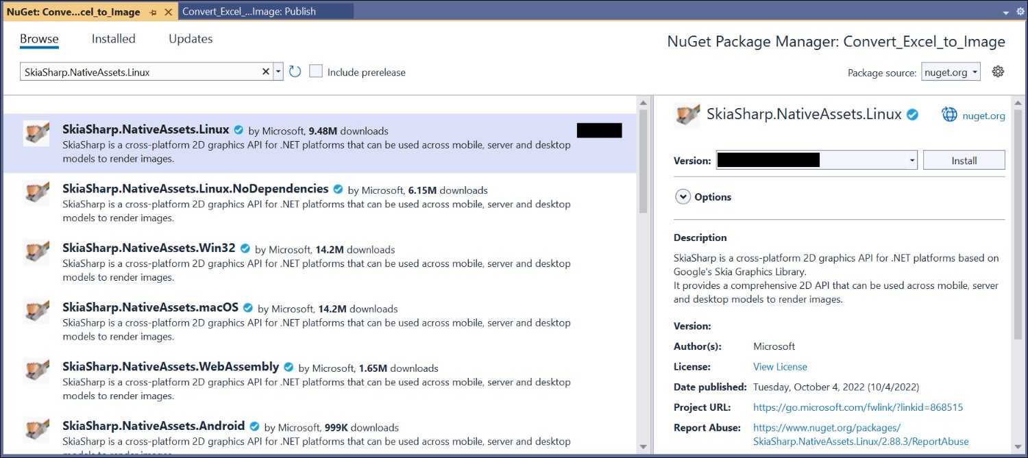 Install SkiaSharp NuGet Package
