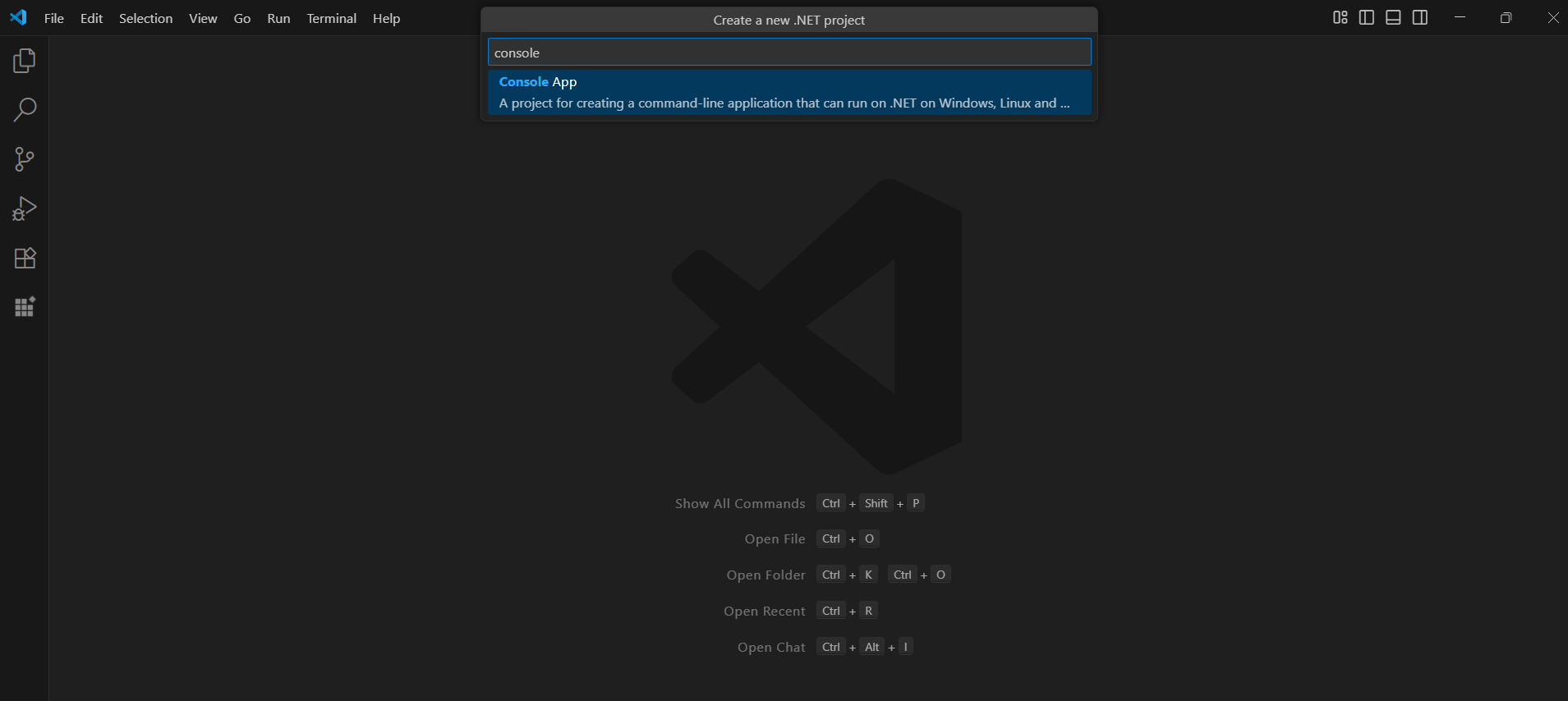 Create .NET Core console project in Visual Studio Code