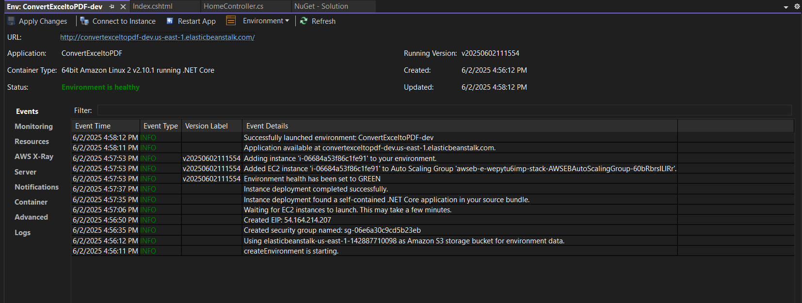 Status check in AWS Elastic Beanstalk