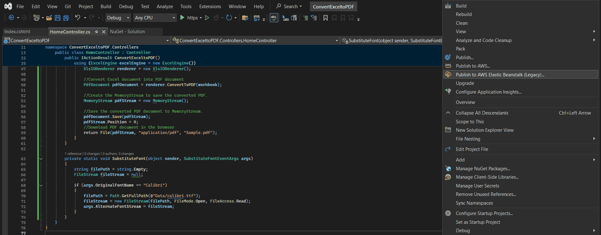 Right-click the project and select the Publish option