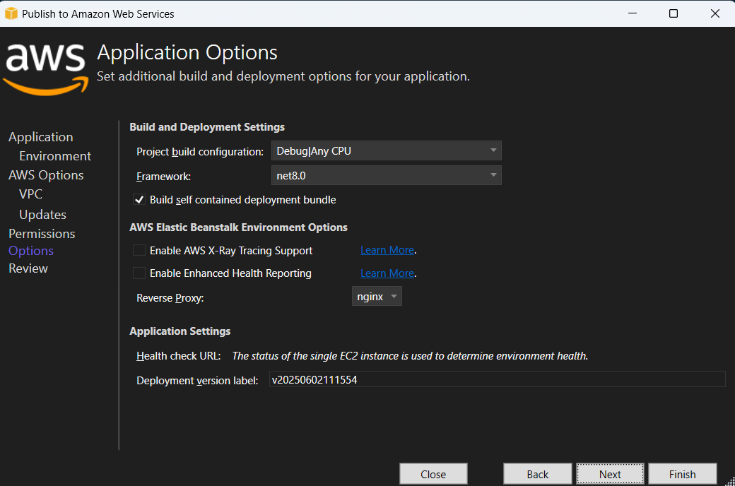 Application Options in AWS Elastic Beanstalk
