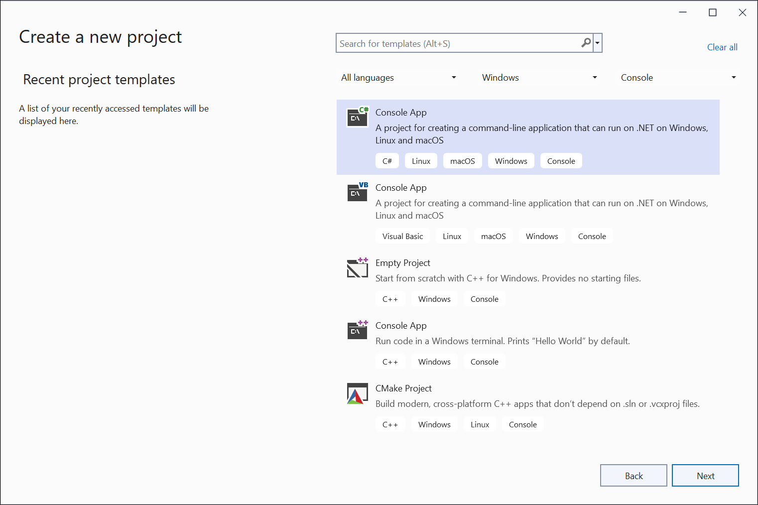 Create console application in visual studio
