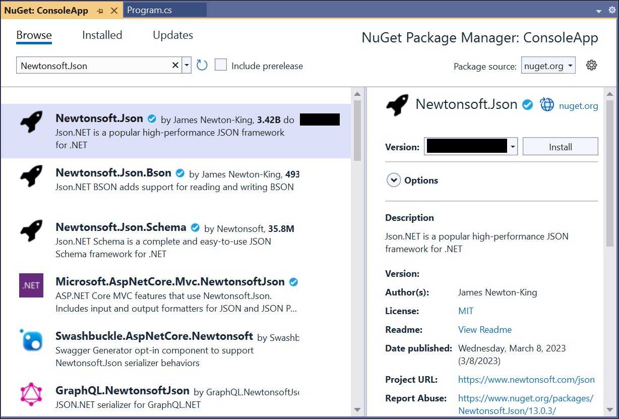 Install Newtonsoft.Json NuGet package