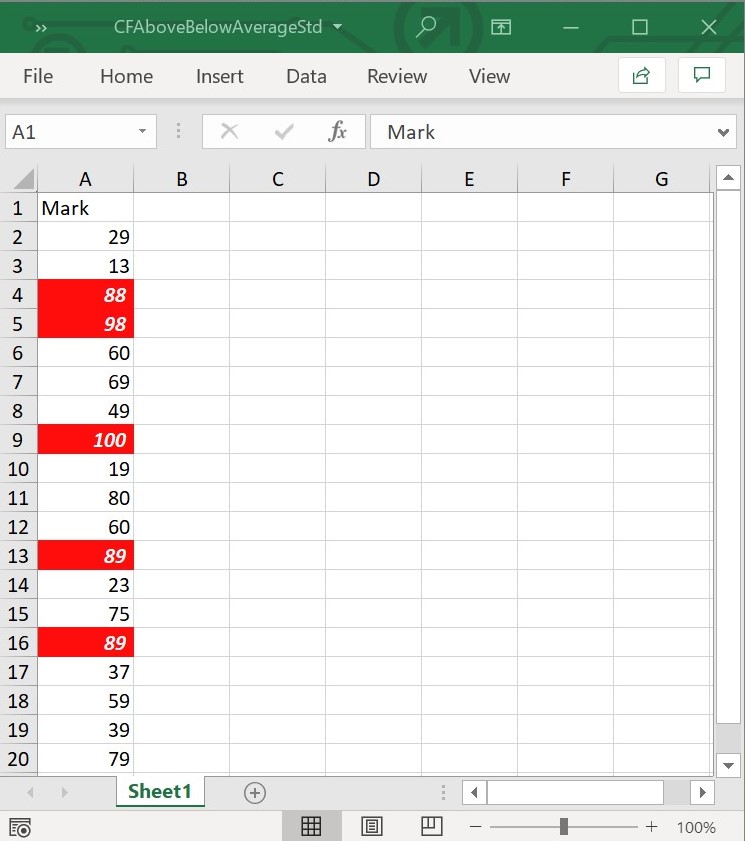 Above or Below Average conditional format