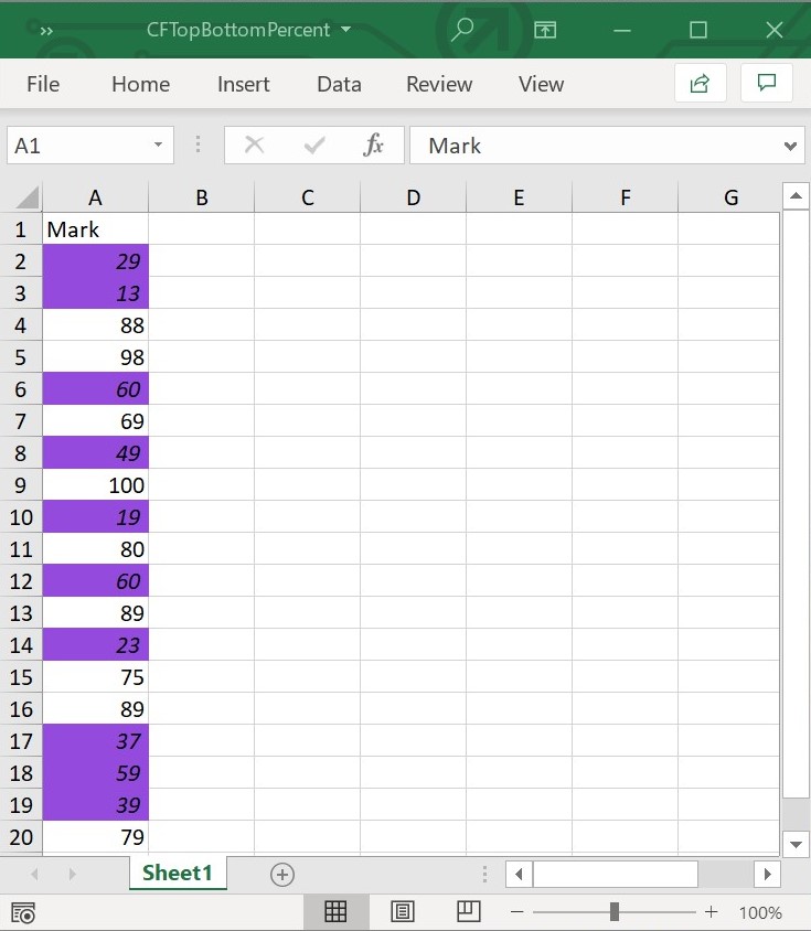 Top Bottom conditional format