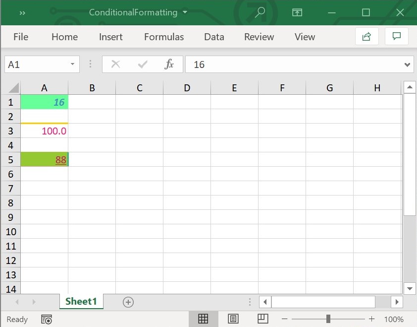 working with conditional format