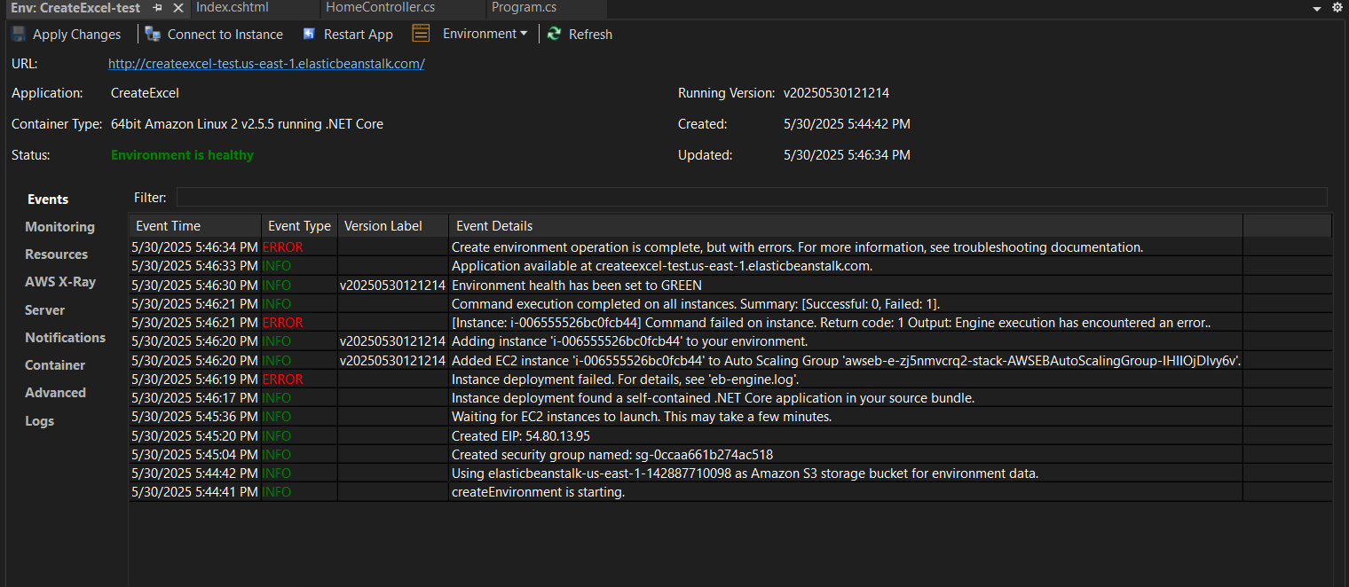 Status check in AWS Elastic Beanstalk