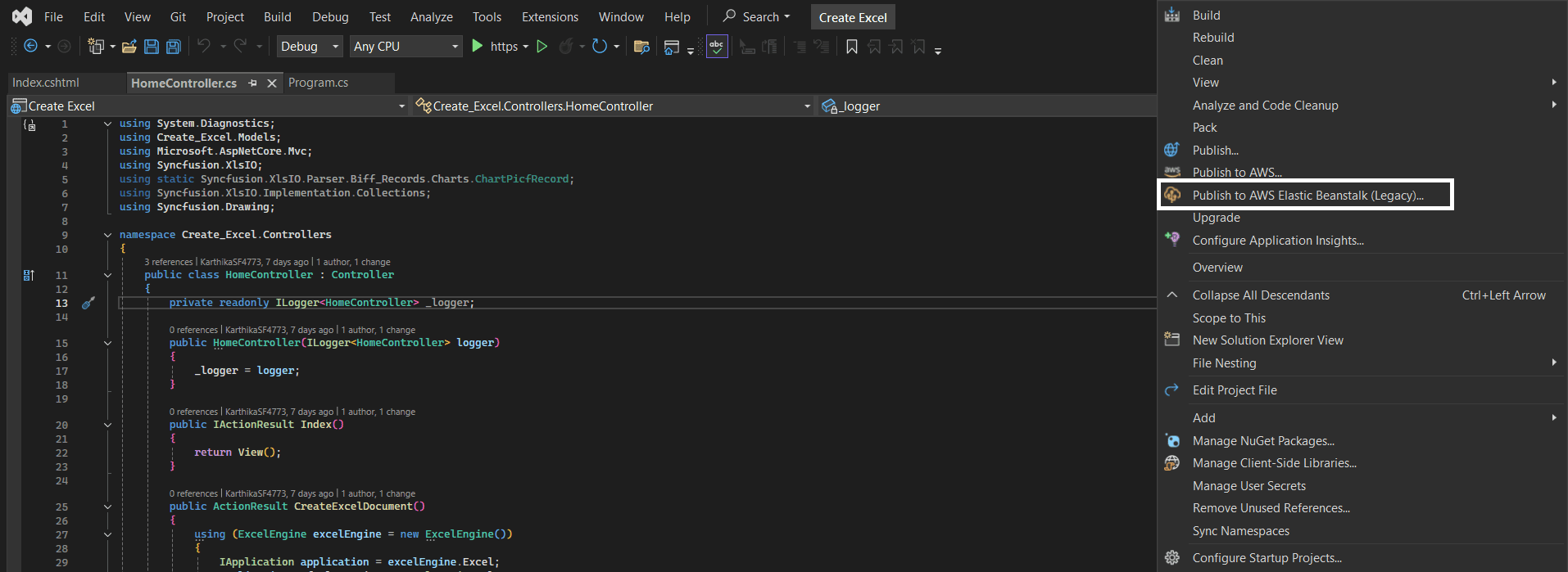 Right-click the project and select the Publish option