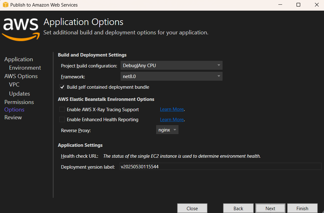 Application Options in AWS Elastic Beanstalk