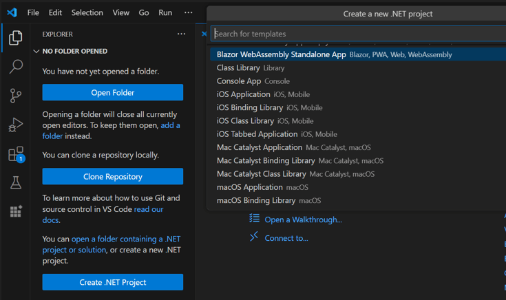 Create Blazor Client Side application in Visual Studio