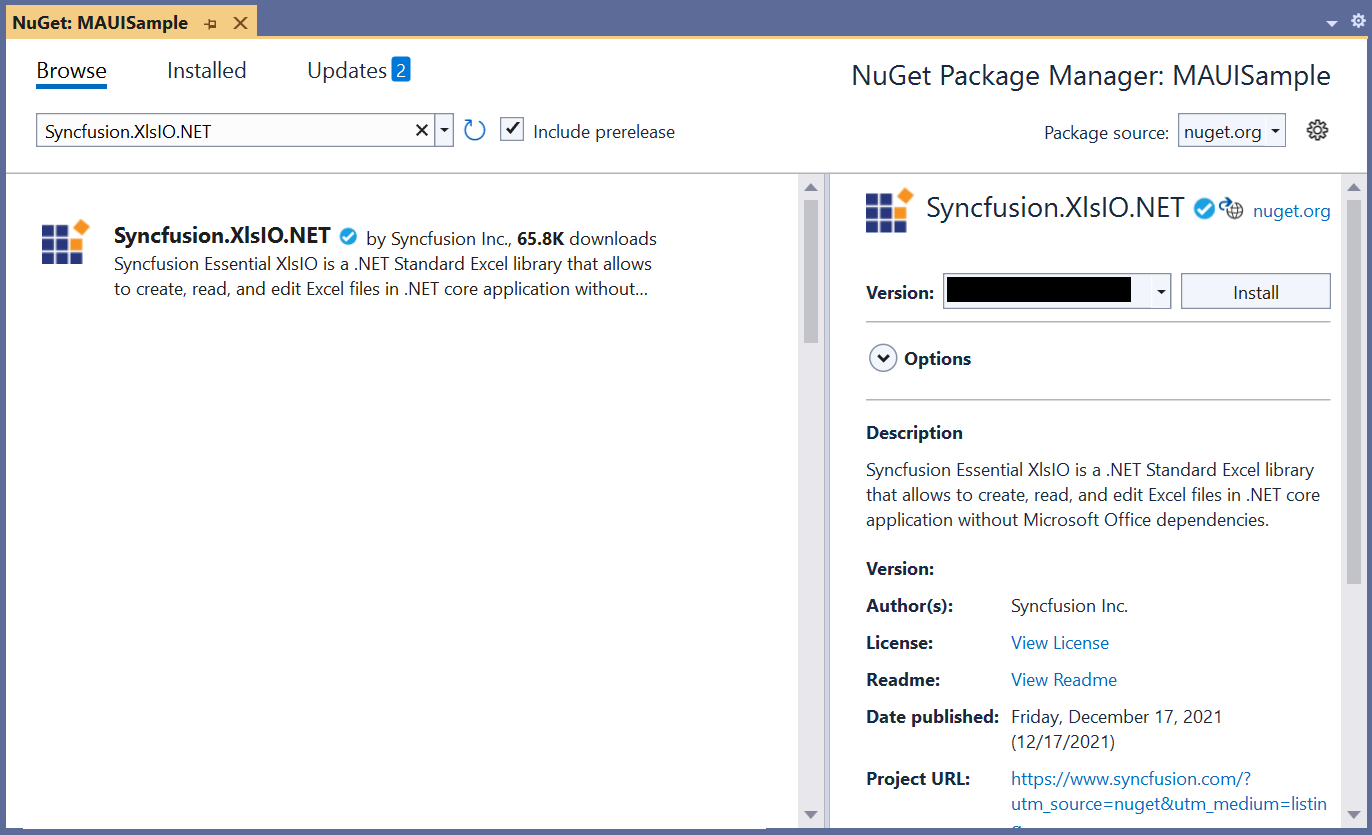 Install Syncfusion.XlsIO.NET Nuget Package
