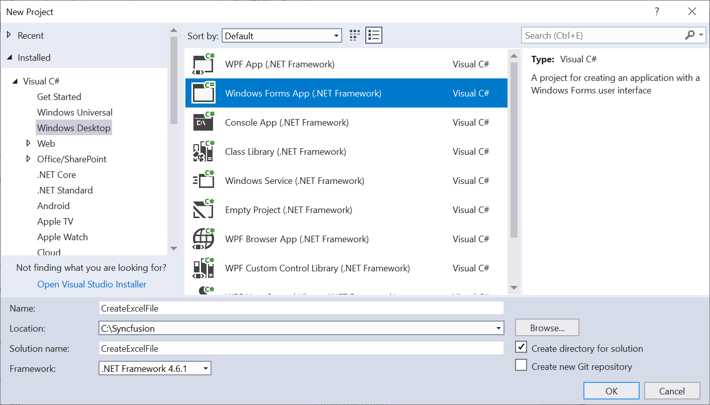 Create Windows Forms application in Visual Studio