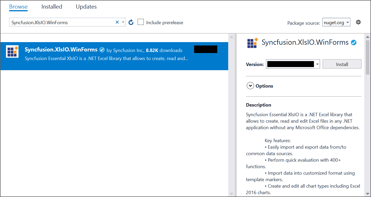 Install Syncfusion.XlsIO.WinForms Nuget Package