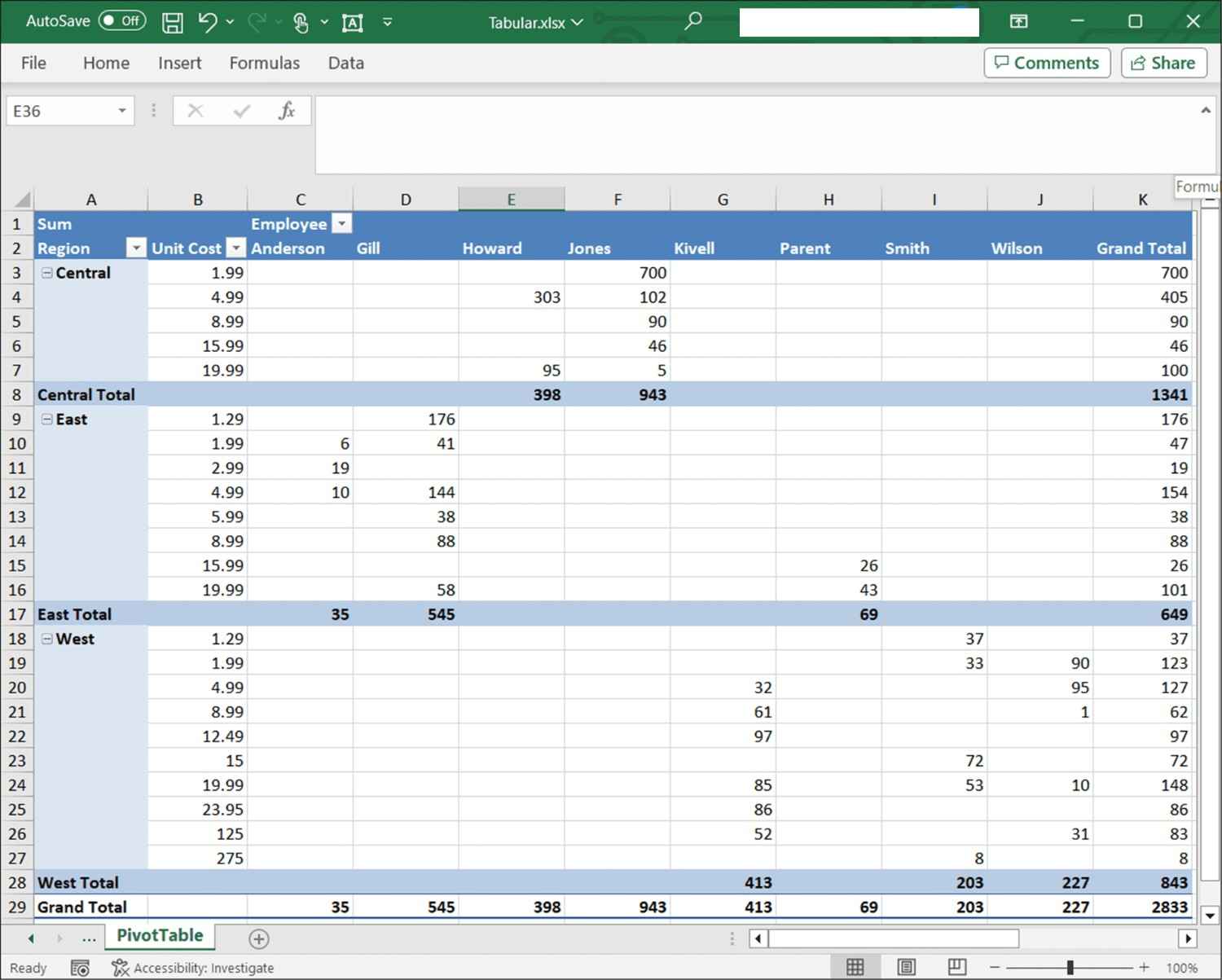 Tabular Layout