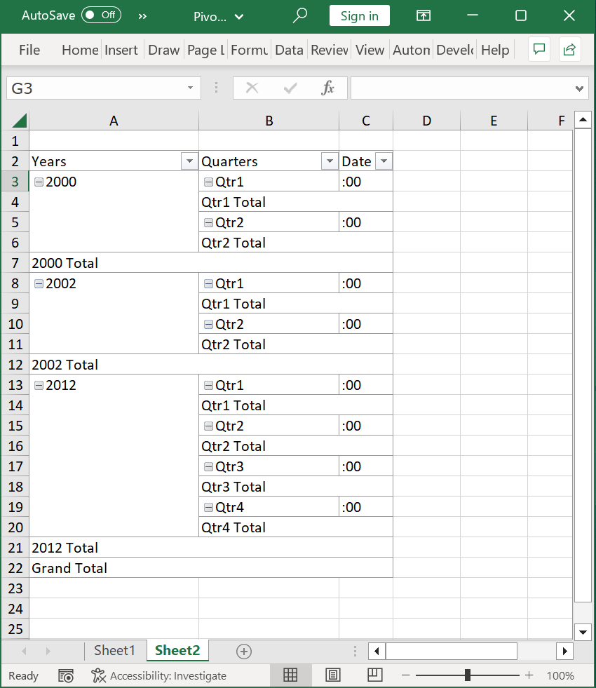 Pivot table group