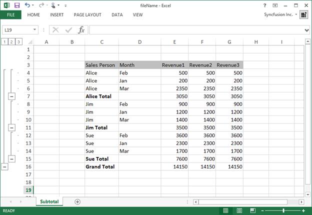 Subtotal applied to the range