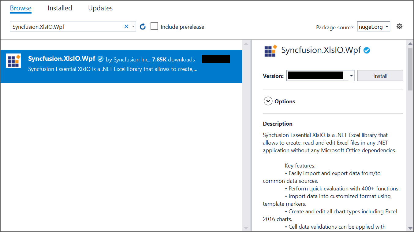 Install Syncfusion.XlsIO.Wpf Nuget Package