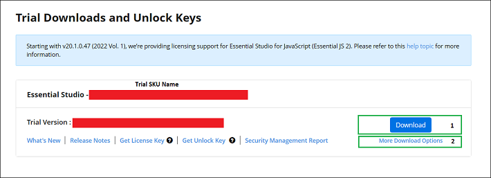 Trial and downloads of Syncfusion Essential Studio
