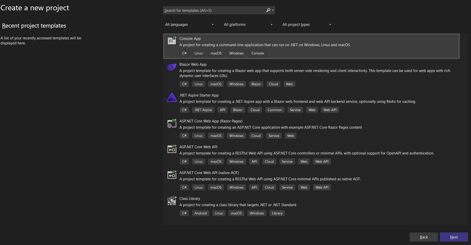 Create console application in Visual Studio