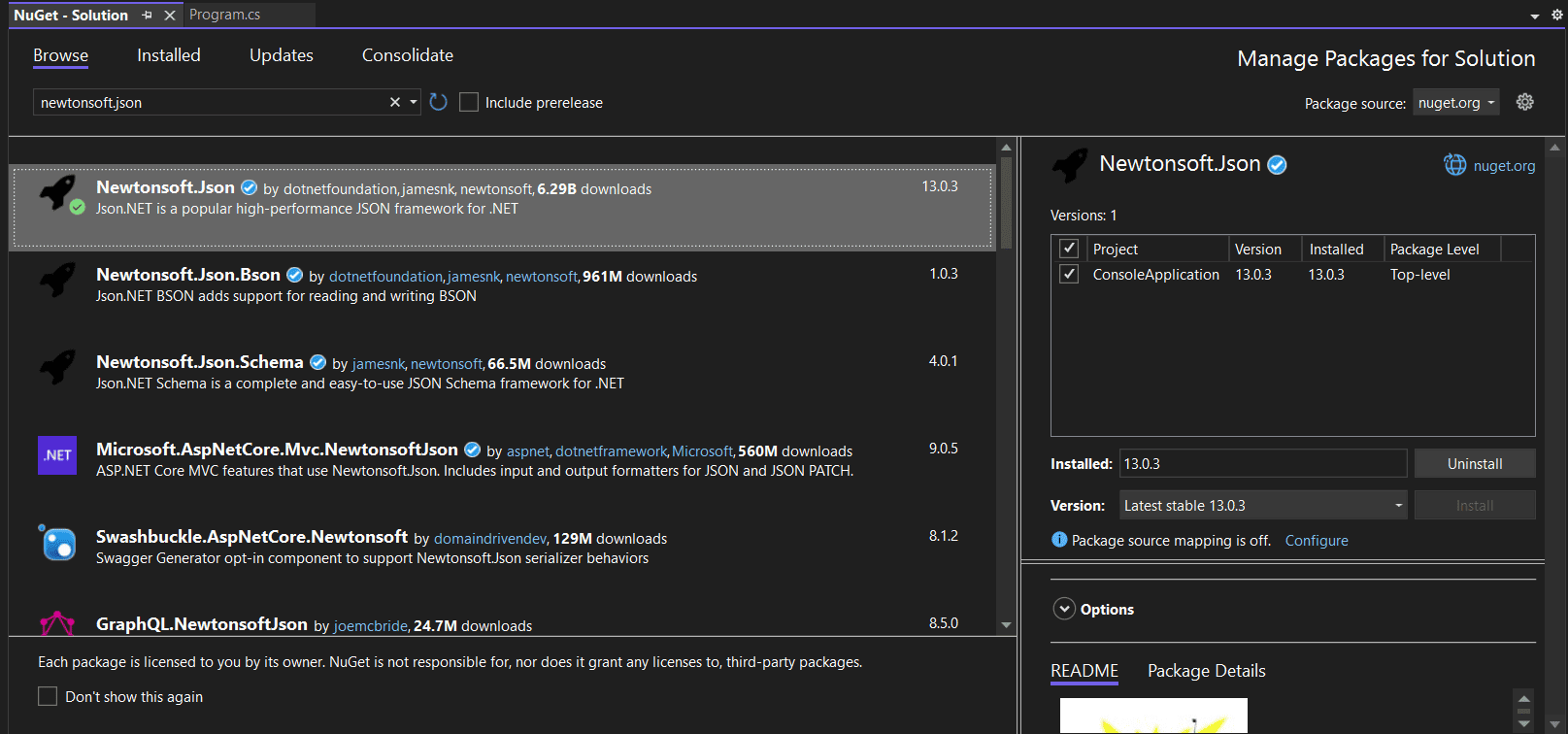 Install Newtonsoft.Json NuGet package