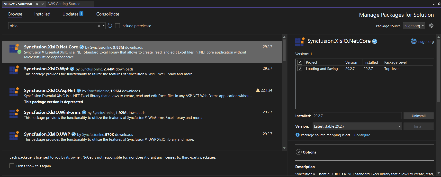 Install Syncfusion.XlsIO.Net.Core NuGet Package